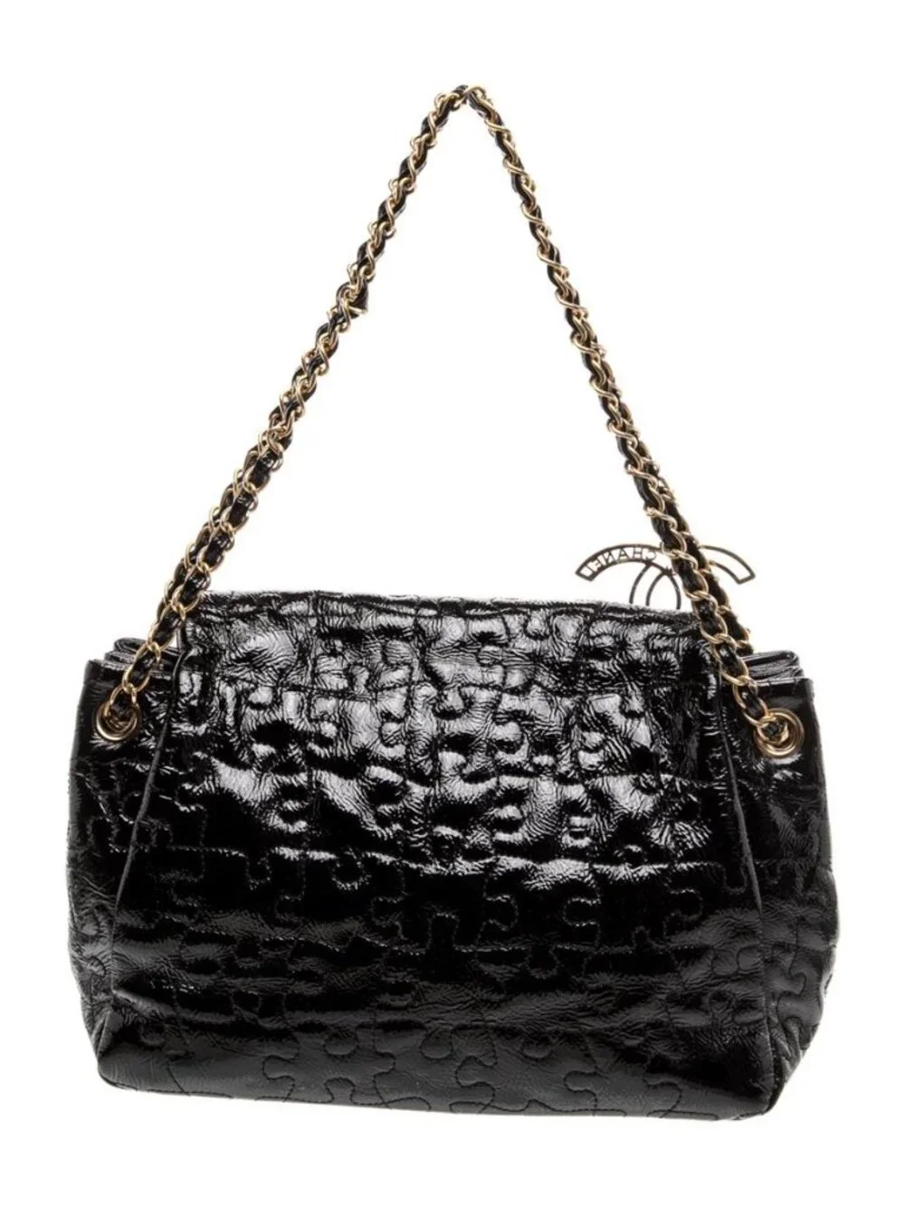 Chanel Vintage Puzzle Accordion Black Patent Leather Flap Bag
